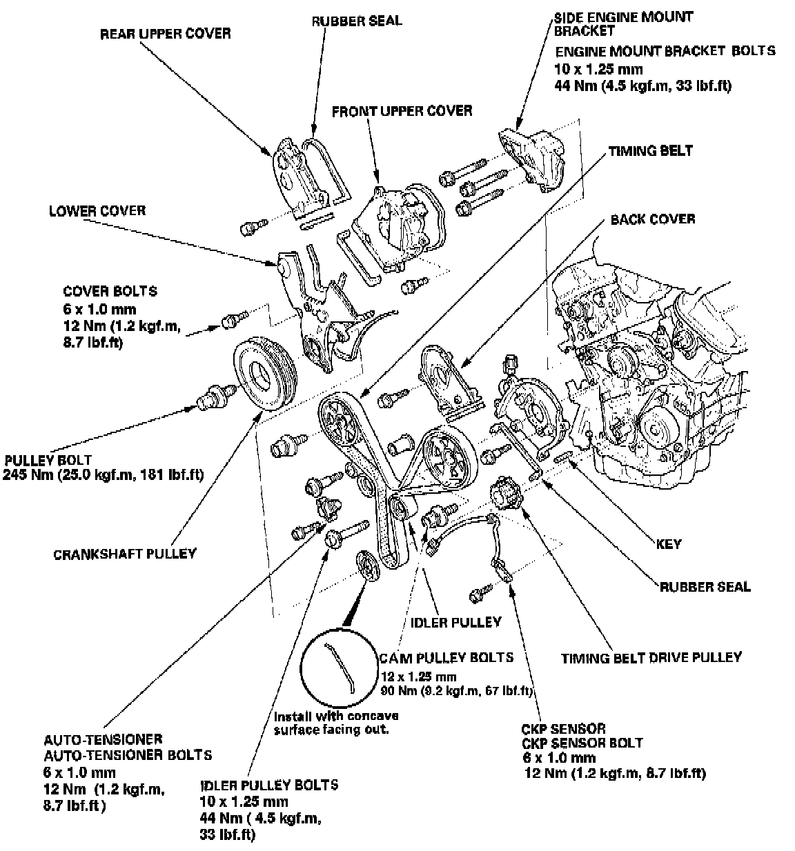 Timing components specifications 2002 honda accord ex sedan v6 3 0l