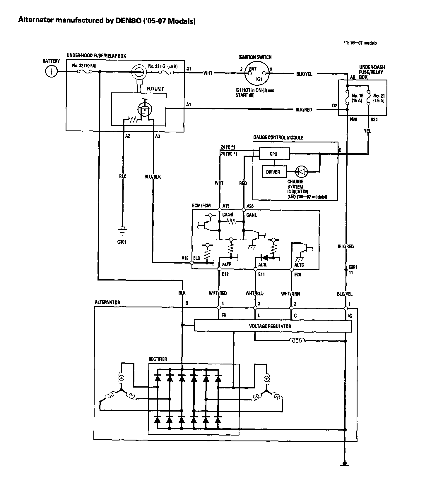 Charging system circuit diagram 2007 honda accord v6 3 0l service