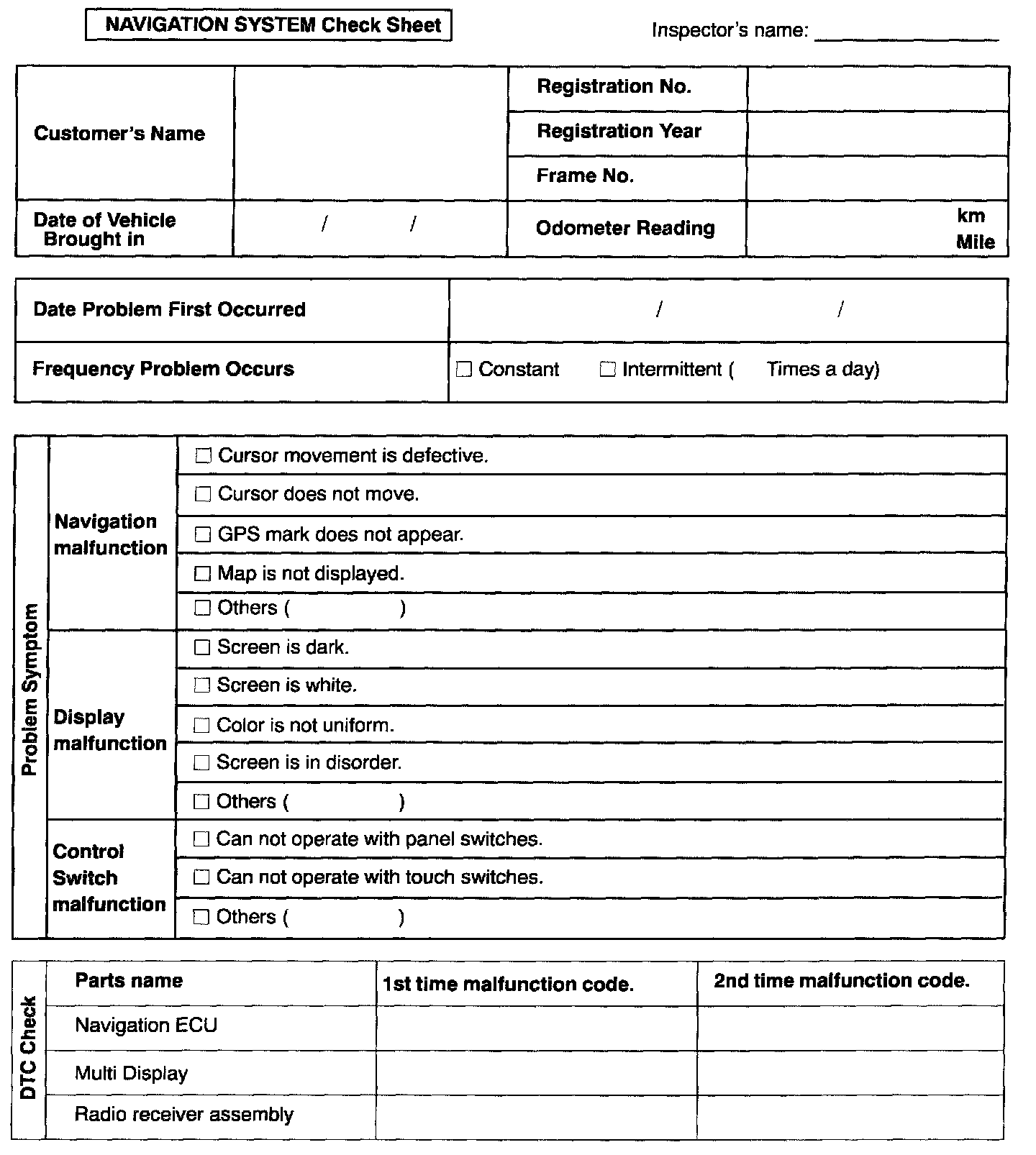 Customer Problem Analysis Check Sheet — 2003 Lexus RX 300 AWD V6-3.0L ...