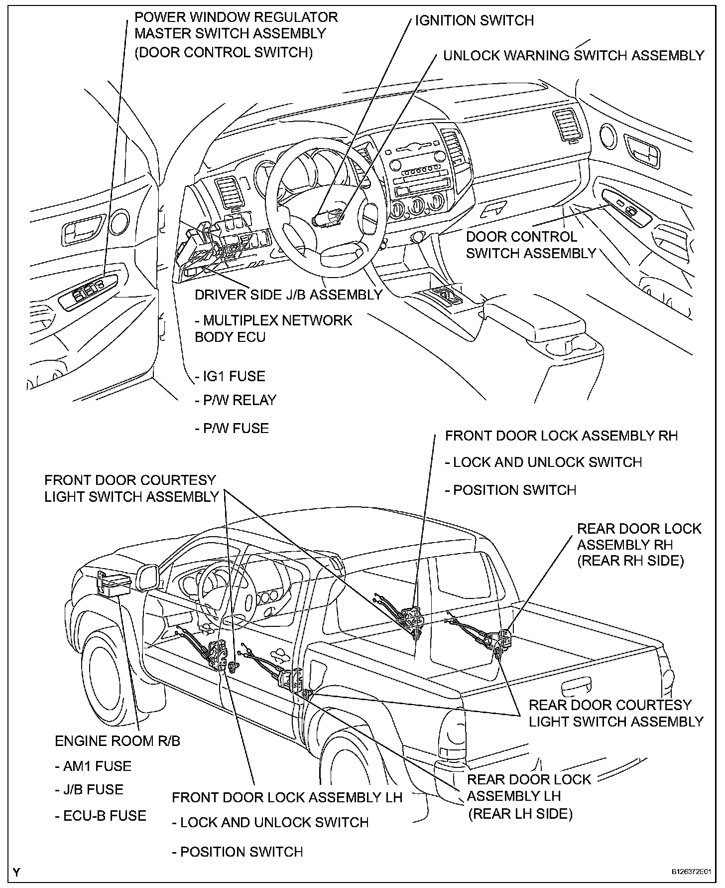 Position of Parts In Body — 2007 Toyota Truck 2WD L42.7L (2TR